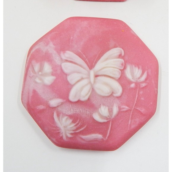 Incolay Pink Stone Butterfly Octagonal Trinket Vanity Dresser Box Signed Nemeth - Picture 3 of 12